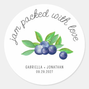 Pegatina Redonda Jam Packed With Love Blueberry Jam Wedding Favor