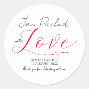 Pegatina Redonda Jam Packed with Love Minimal Script Boda