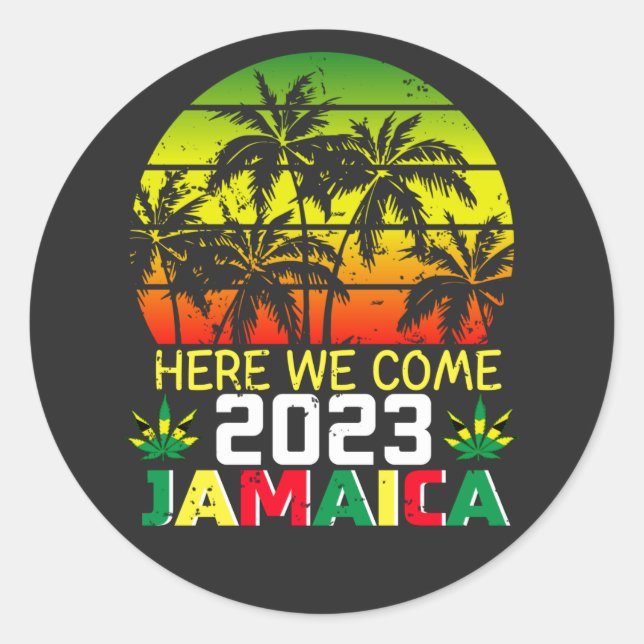 Pegatina Redonda Jamaica 2023 Aquí Vinimos (Anverso)