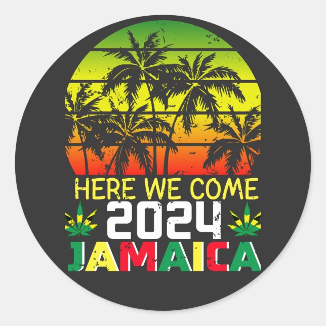 Pegatina Redonda Jamaica 2024 Aquí Vamos (Anverso)