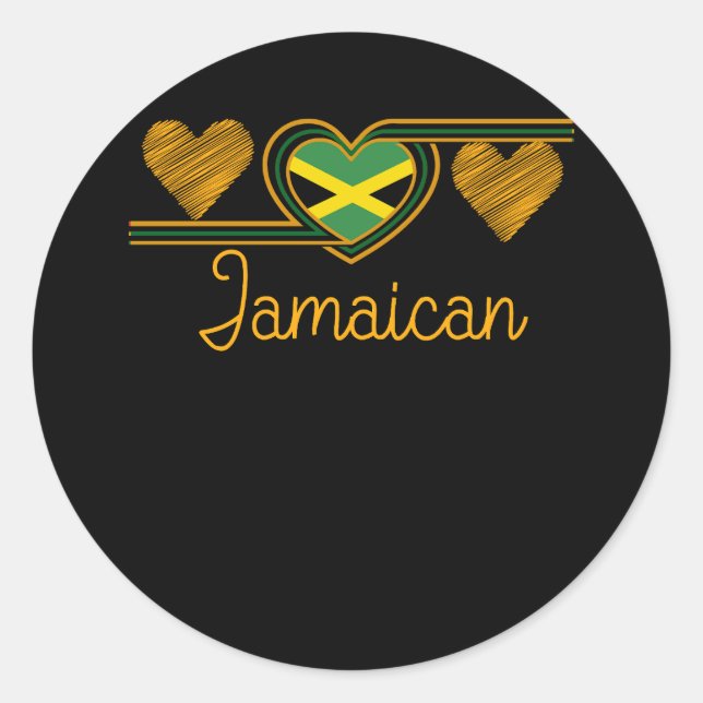 Pegatina Redonda Jamaica Ama La Bandera Jamaiquina De Tres Corazone (Anverso)