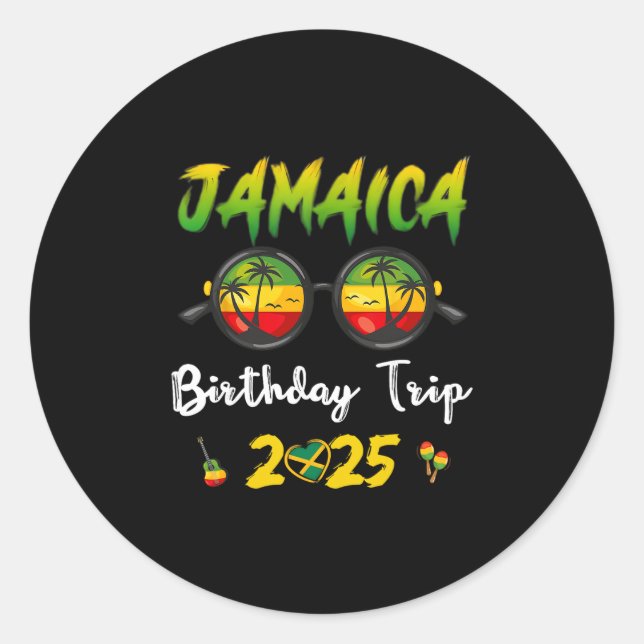 Pegatina Redonda Jamaica Birthday Trip 2025 Funny Family Vacation U (Anverso)