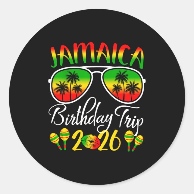 Pegatina Redonda Jamaica Birthday Trip Vacation Summer 2026 Outfit  (Anverso)
