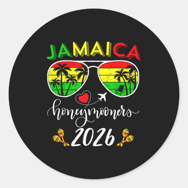 Pegatina Redonda Jamaica Honeymoon 2026 Couple Summer Vacation Matc (Anverso)