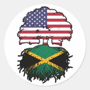 Pegatina Redonda Jamaica Jamaican American USA Tree Roots Flag