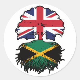 Pegatina Redonda Jamaica Jamaican British UK Tree Roots Flag Bander