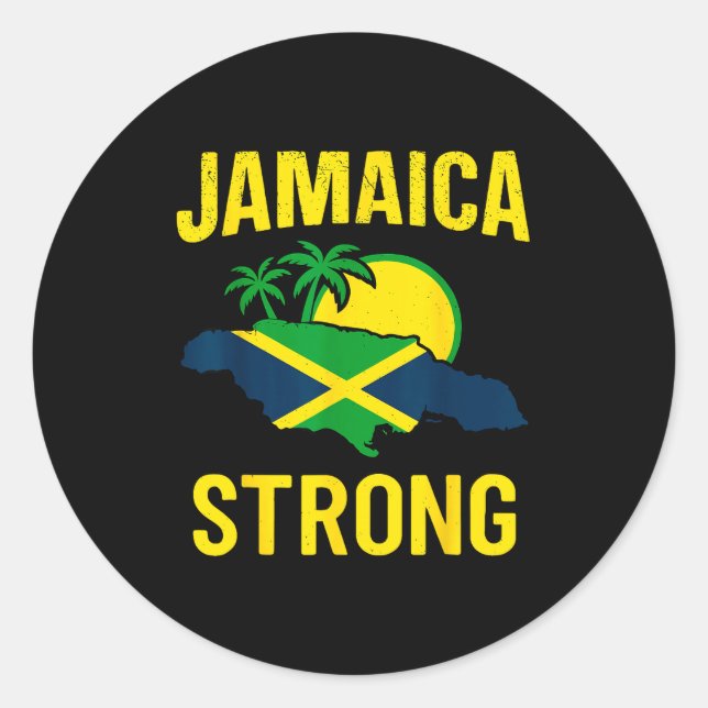 Pegatina Redonda Jamaica Strong I Love Jamaican Flag Heart Women Me (Anverso)