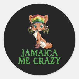 Pegatina Redonda Jamaican Me Crazy Flag Fox T Shirt Hair Funny Regg