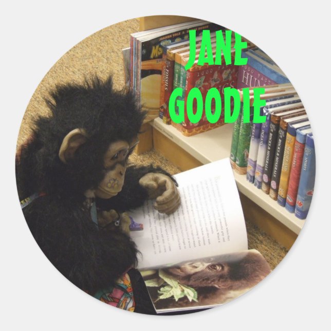 Pegatina Redonda jane está por todas partes 2013, JANE GOODIE, JANE (Anverso)