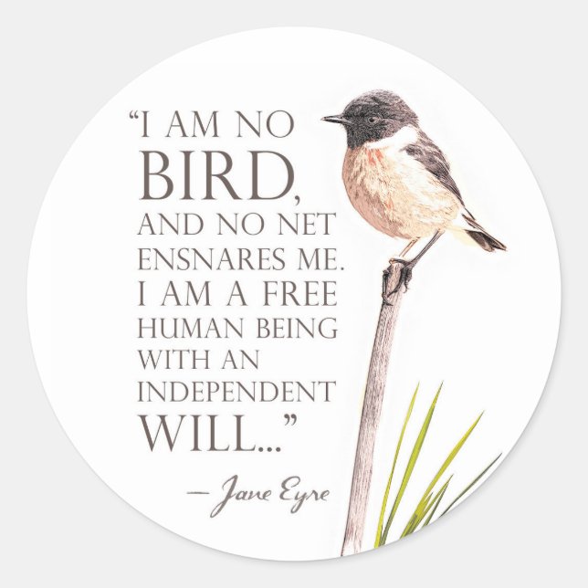 Pegatina Redonda Jane Eyre - No Soy Pájaro - Pájaro Marrón (Anverso)