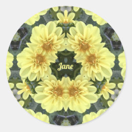 PEGATINA REDONDA JANE ~ ORIENTAL DAHLIAS AMARILLO RELIGIOSO ~