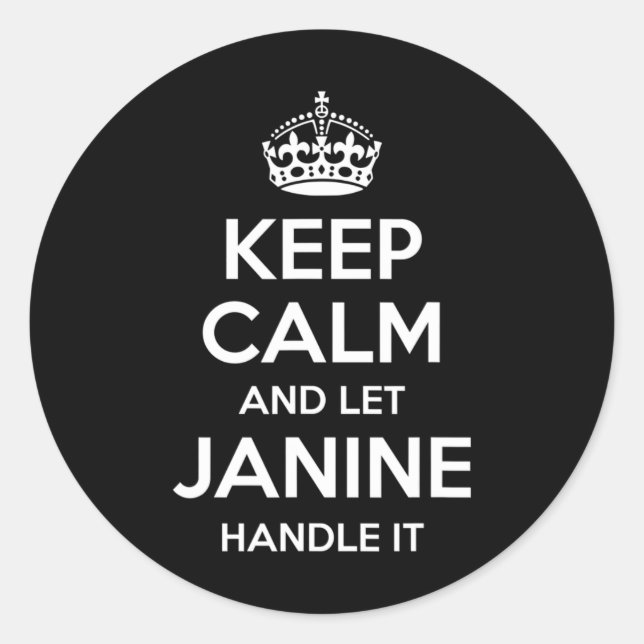 Pegatina Redonda Janine Keep Calm Nombre Personalizado Funny Cumple (Anverso)