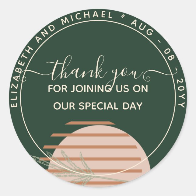 Pegatina Redonda Japandi Resumen Boda Geométrico Escandinavo (Anverso)