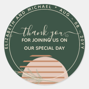 Pegatina Redonda Japandi Resumen Boda Geométrico Escandinavo