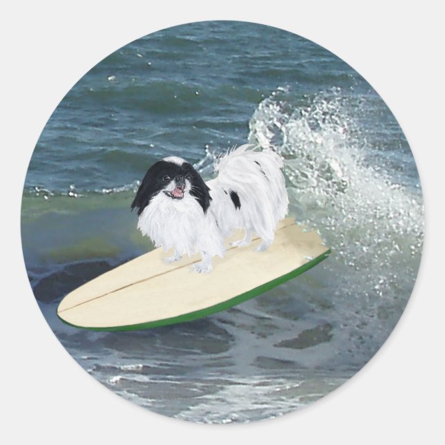 Pegatina Redonda Japanese Chin Surfing (Anverso)