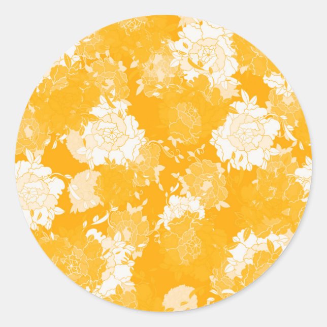 Pegatina Redonda Japanese floral red patterns. (Anverso)