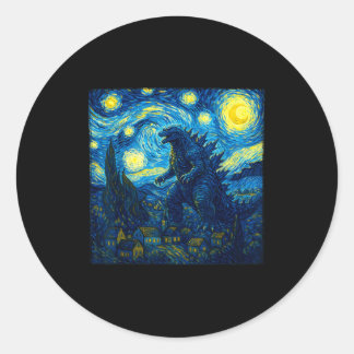 Pegatina Redonda Japanese Monster Kaiju Van Gogh Starry Night 
