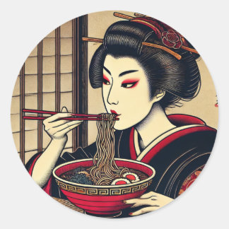 Pegatina Redonda Japanese Ramen Kabuki KImono Ukiyoe