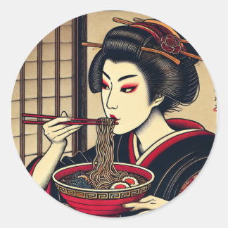 Pegatina Redonda Japanese ramen ukiyoe japan hiroshige kabuki