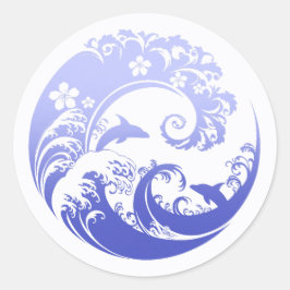Pegatina Redonda Japanese Wave & Hibiscus Blue