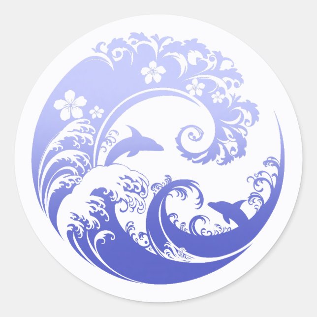 Pegatina Redonda Japanese Wave & Hibiscus Blue (Anverso)