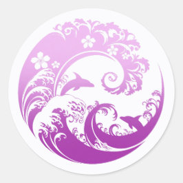 Pegatina Redonda Japanese Wave & Hibiscus Purple
