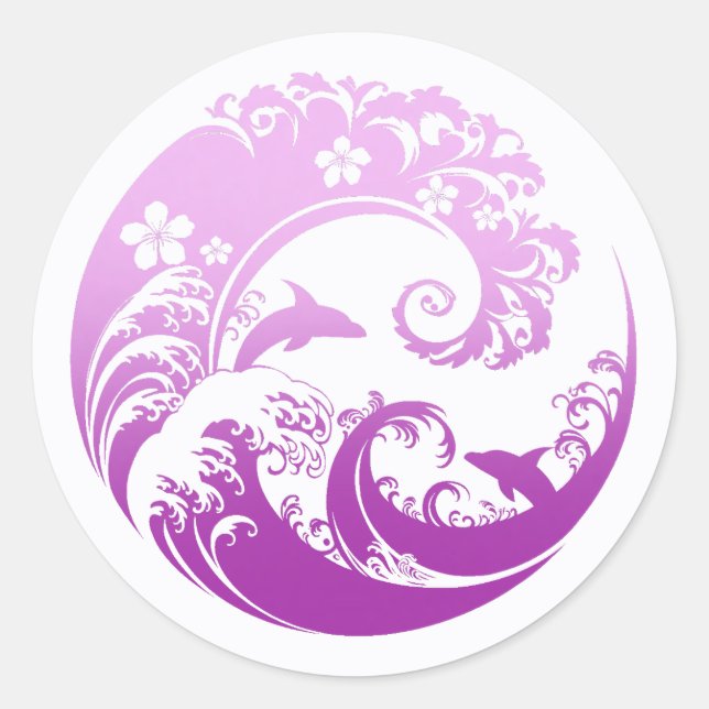 Pegatina Redonda Japanese Wave & Hibiscus Purple (Anverso)