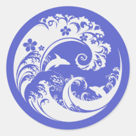 Pegatina Redonda Japanese Wave & Hibiscus white