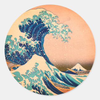Pegatina Redonda Japón - Arte japonés (Gran ola de Kanagawa)