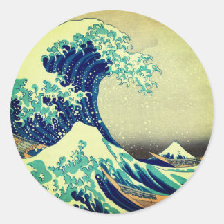 Pegatina Redonda Japón - Arte japonés (Gran ola de Kanagawa)