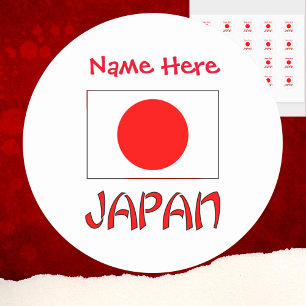 Pegatina Redonda Japón Bandera Japonesa Rojo Personalización