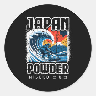 Pegatina Redonda Japón hokusai snowboarding niseko japonés katakan