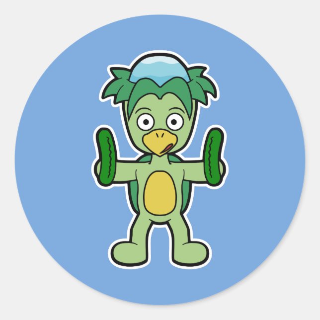 Pegatina Redonda Japonés Kappa Yokai (¡con pepinos!) (Anverso)
