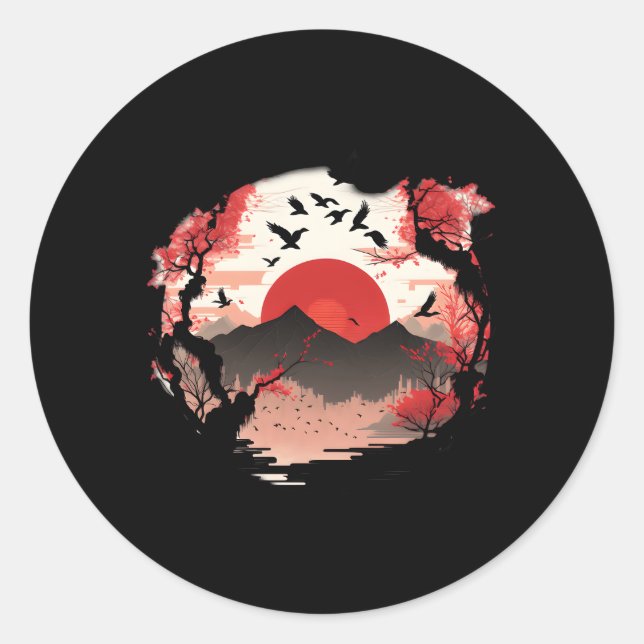 Pegatina Redonda Japoneses inspirados en los sakura con trabajo de  (Anverso)