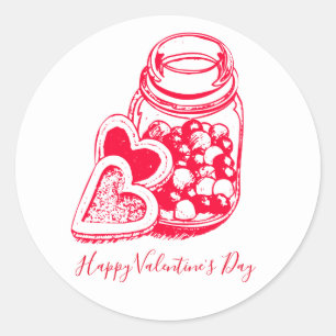Pegatina Redonda Jar De Vidrio De Valentines Candy Heart Cookies