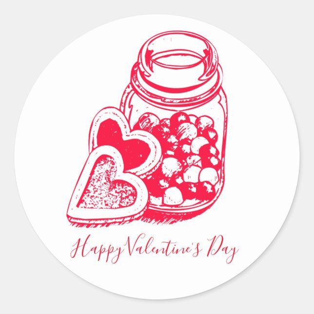 Pegatina Redonda Jar De Vidrio De Valentines Candy Heart Cookies (Anverso)