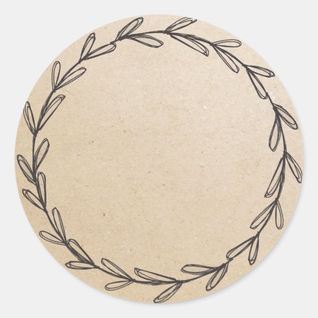 Pegatina Redonda Jar/ Spice Blank Mano dibujada Wreath Kraft (Anverso)