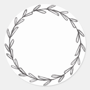 Pegatina Redonda Jar/ Spice Blank Mano dibujada Wreath White