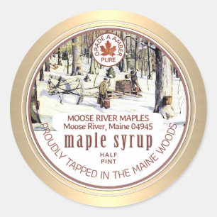 Pegatina Redonda Jarabe de arce Tapado Árboles Maple Leaf Gold Bord