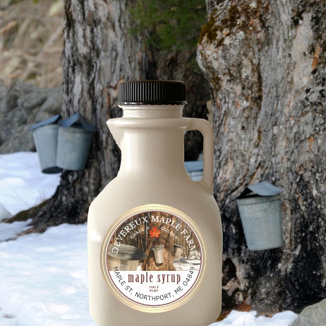 Pegatina Redonda Jarabe de arce Tapado Árboles Maple Leaf Gold Bord (Subido por el creador)