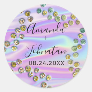 Pegatina Redonda Jardín Abstracto Dosis Nombre Fecha Holográfica Ne