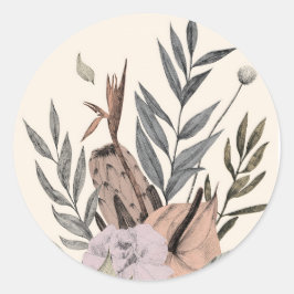 Pegatina Redonda Jardín Botánico Boho - Ilustracion floral
