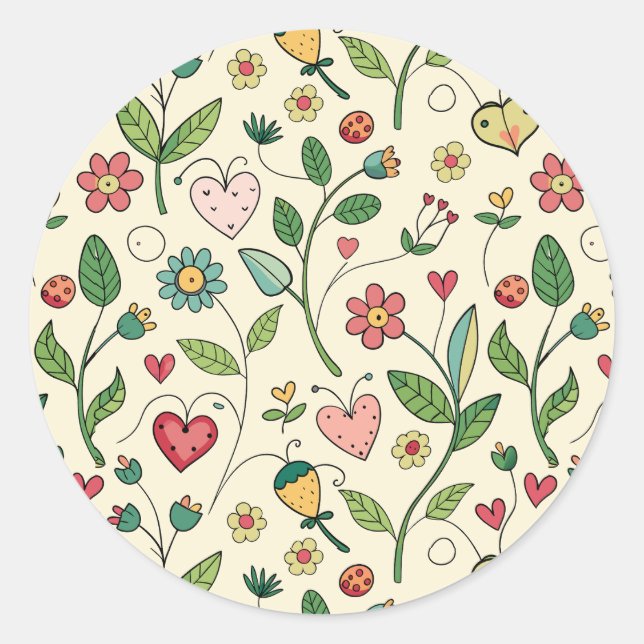 Pegatina Redonda Jardín de amor en flor (Anverso)