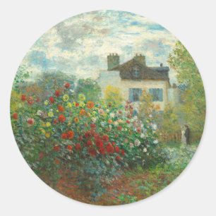Pegatina Redonda Jardín de artistas de Monet en Argenteuil Pintura