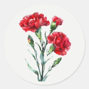 Pegatina Redonda Jardín de claveles rojos arte floral