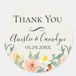 Pegatina Redonda Jardin De Fleurs Boda Gracias Por Favor