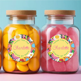 Pegatina Redonda Jardín de Flores Coloridas de Primavera Fiesta de 