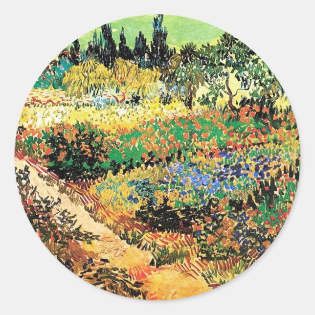 Pegatina Redonda Jardín de flores con sendero, Vincent van Gogh (Anverso)