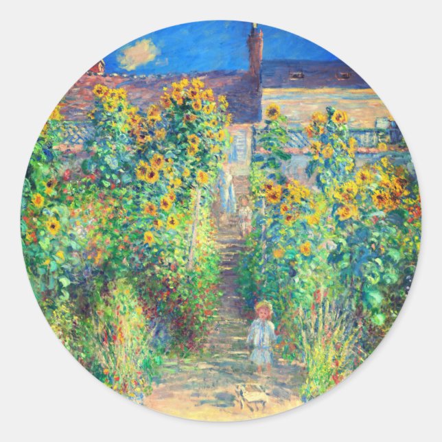 Pegatina Redonda Jardín de flores Monet (Anverso)