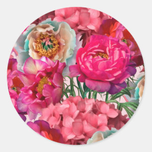 Pegatina Redonda Jardín de flores romántico